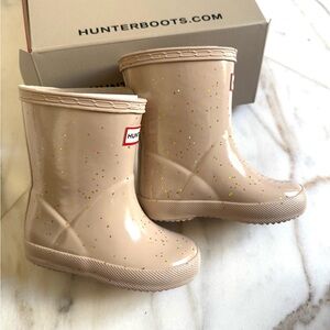 Hunter Kids LITTLE GIRLS Natural Cream Gold Glitter First Giant Rain Boots
